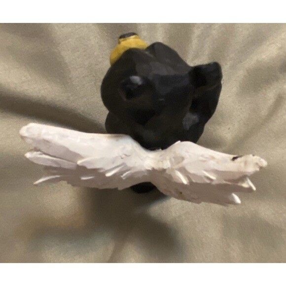 Young Black Bear Cub Figurine Angel Wings Holding “I Love You” Sign 2.5 in Tall - Picture 6 of 13